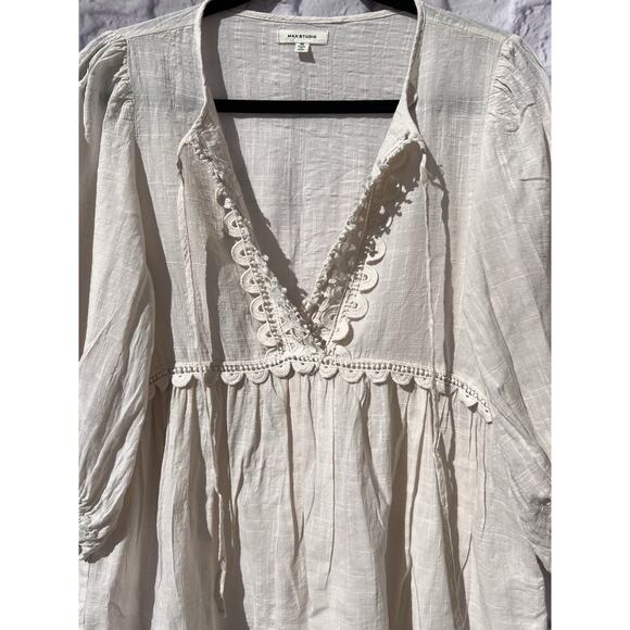 Max Studio Women's Boho Crochet Keyhole Empire Waist Babydoll Peasant Blouse M - Picture 5 of 8